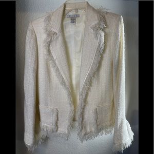 Cabi size 10 cream cropped jacket with fringe
